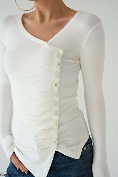 ibeeka Asymmetrical Cut Side Button Detailed Design Blouse