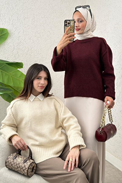 DPARİS Плетен пуловер с Т-образен шев, бордо