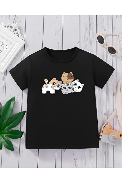 CDA Premium Cheerful Cats Black Unisex Kids T-Shirt