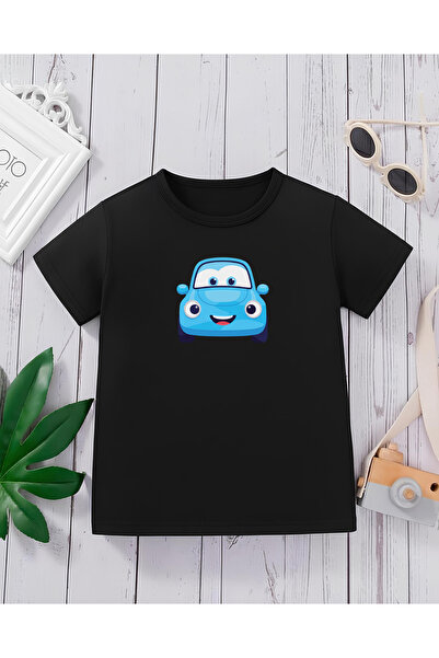 CDA Premium Cheerful Blue Car Black Unisex Kids T-Shirt