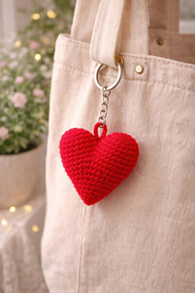 LUXIC CORE El Yapımı Amigurumi Kalp Anahtarlık | Kırmızı Kalp Figürlü | Çanta...