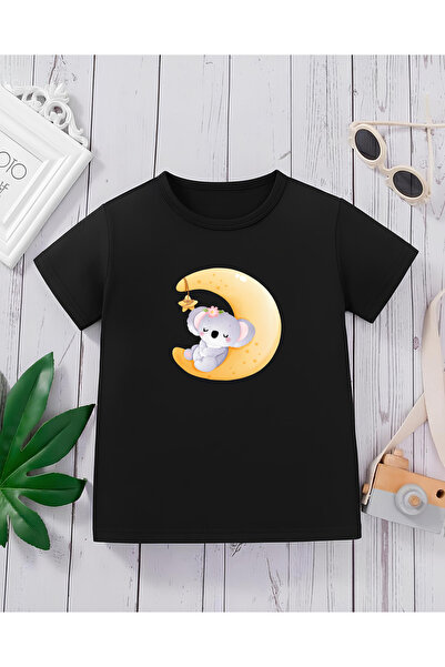 CDA Premium Moon and Sleepy Koala Black Unisex Kids T-Shirt