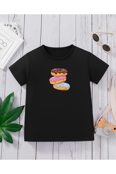 CDA تي شيرت للأطفال من الجنسين باللون الأسود من Premium Colorful Donuts