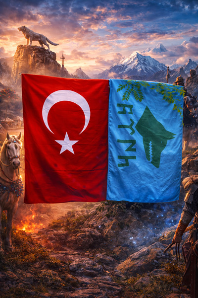 ÇELİKONLİNE Türk Bayrağı ve Göktürk İmparatorluğu Bayrağı Raşel Kumaş 50x75CM...