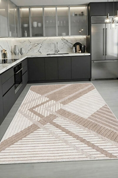 CENTER AVM Kahverengi Halı Mutfak Halısı Makinede Yıkanabilir Halı Kaymaz Tab...