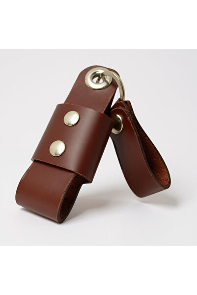 HELİSA ACCESSORİES Genuine Leather Handmade Keychain and Belt Strap Set - Bro...