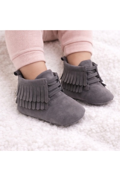 Superbaby Baby high shoes, gray, with fringes