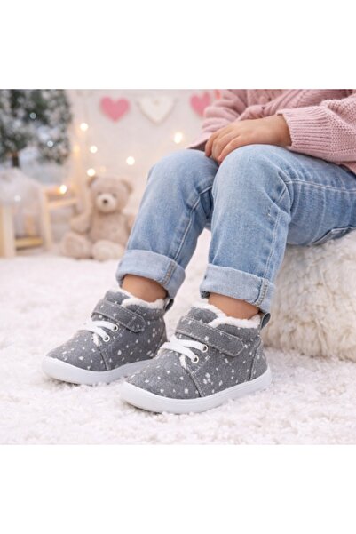 Superbaby Gray fur shoes with white dots