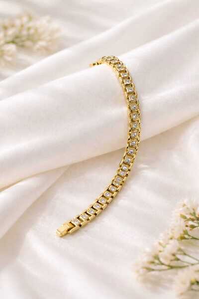 sheenez CM JEWELRY Gold Kordon Zincir Model Zirkon Taşlı Kadın Çelik Bileklik