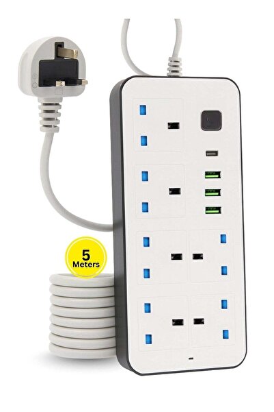powermax Power Max 5 Meter Power Strip 2500 Watts with 6 AC Outlets + 3 USB P...