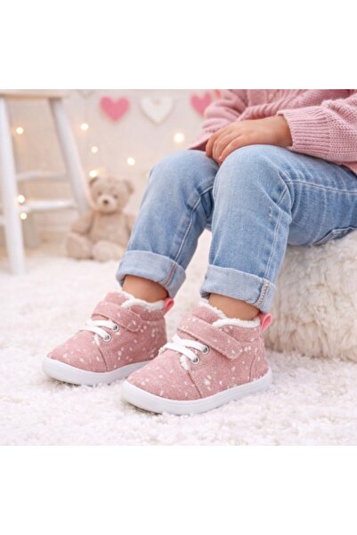 Superbaby Pink fur shoes with white dots