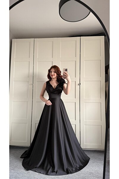 AYŞENUR DİNÇER Flower Abiye Siyah