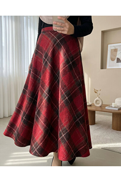 HİJABAYA Καρό Με σχέδιο Με φερμουάρ στο πλάι Κασέ Φούστα καμπάνα