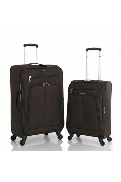 MÇS V116 Lüx Kumaş 2'li Valiz Seti Orta & Küçük Kahverengi