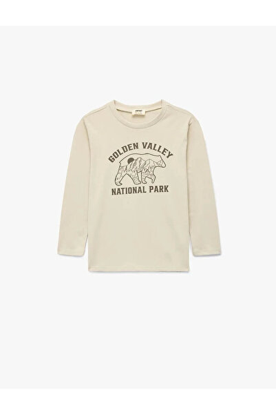 Koton Bisiklet Yaka Baskılı Bej Erkek Çocuk Uzun Kollu T-shirt 6WKB10378TK