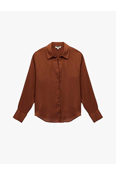Koton Cămașă clasică pentru femei, maro satinat, cu guler 6SAK60125PW