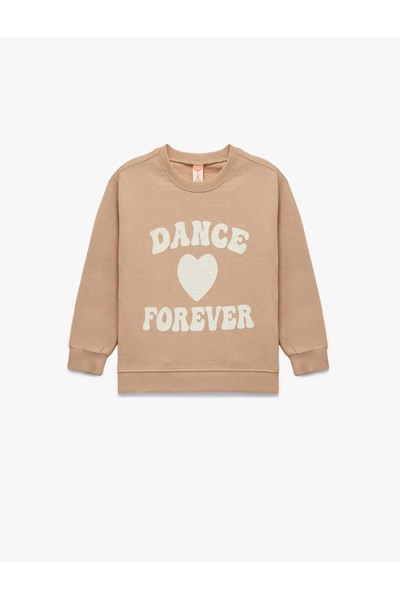 Koton με τύπωμα Βαμβακερό φούτερ με λαιμόκοψη καφέ για κορίτσια 6WMG10123AK