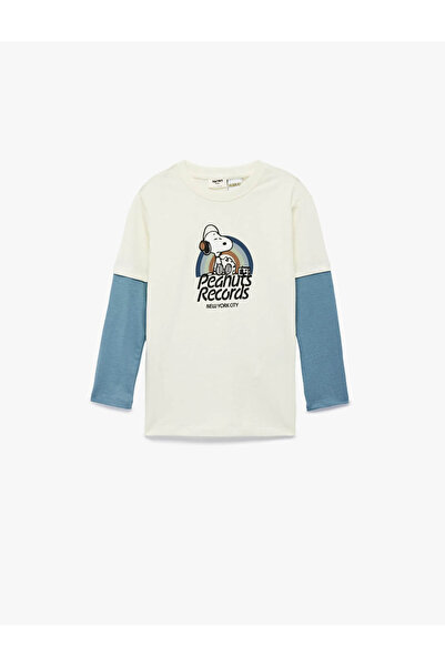Koton Snoopy Baskılı Bisiklet Yaka Ekru Erkek Çocuk Uzun Kollu T-shirt 6WKB10...
