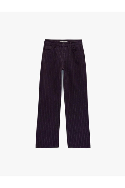 Koton Γυναικείο τζιν παντελόνι με λεπτομέρεια από πέτρα με τσέπες 6WAL40063MW