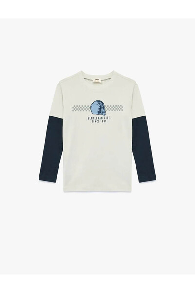 Koton Bisiklet Yaka Baskılı Gri Erkek Çocuk Uzun Kollu T-shirt 6WKB10379TK