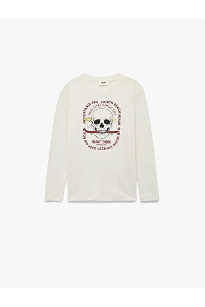 Koton Момчешка тениска с дълъг ръкав и принт на череп на велосипедна каска, ц...