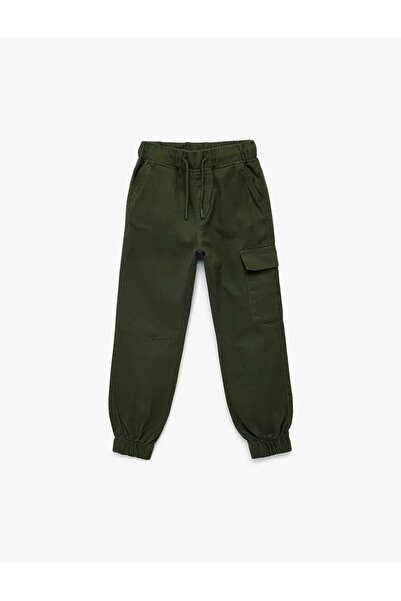 Koton Pantaloni cargo kaki pentru băieți cu șireturi în talie 6WKB40035TW
