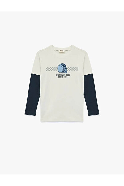 Koton Bisiklet Yaka Baskılı Gri Erkek Çocuk Uzun Kollu T-shirt 6WKB10379TK