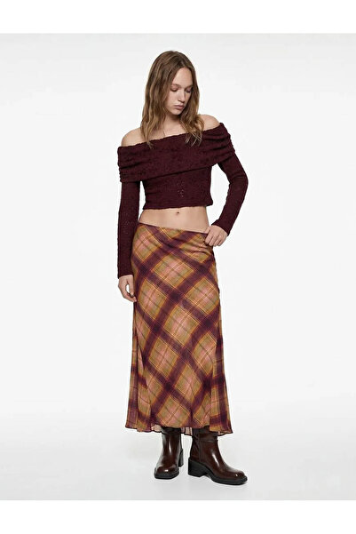 Koton Mânecă lungă pentru femei, crop din dantelă, roșu claret, tricou 6WAL10...