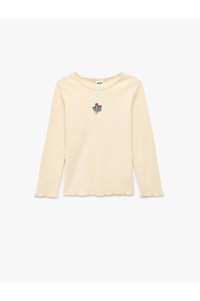 Koton Mânecă lungă pentru fetiță, bej, cu broderie florală tricou 6WMG10198AK
