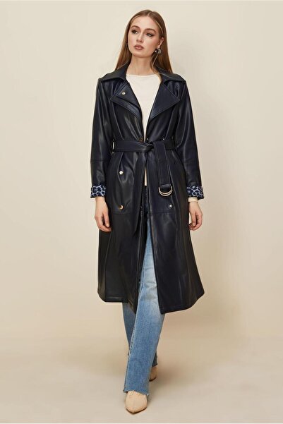 Alvina Belted Faux Leather Trench Coat 10975