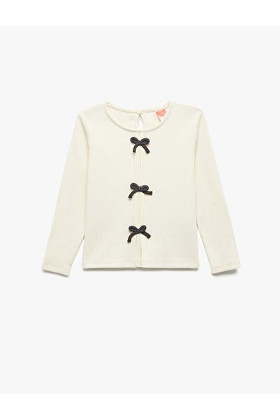 Koton Fiyonklu Bisiklet Yaka Bej Kız Bebek Uzun Kollu T-shirt 6WMG10086AK