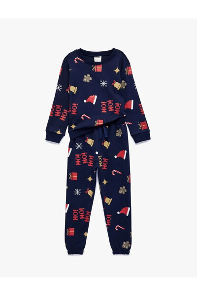 Koton Crew Neck Christmas Patterned Navy Blue Baby Boy Top and Bottom Set 6Wm...