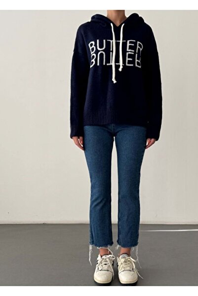 ibeeka Navy blue color Hooded butter knit sweater