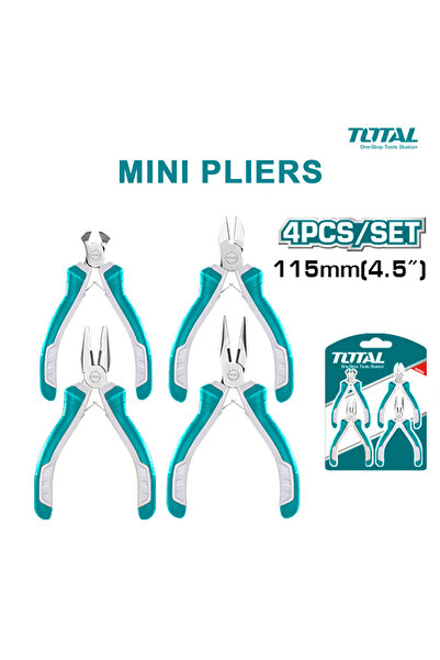 Generic TOTAL 4 Pcs Mini Pliers Set 115mm (4.5”) with Ergonomic Grip for Prec...