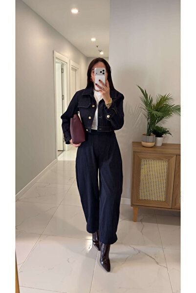 BİRCANÇİL Nelda Navy Blue Denim Jacket and Pants Set