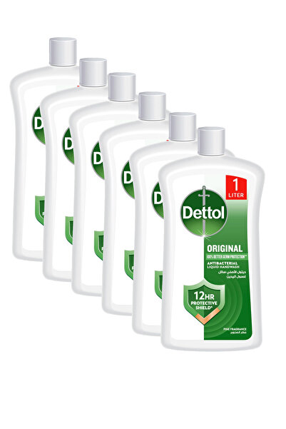 Dettol عبوة إعادة تعبئة سائل غسيل اليدين الأصلي، برائحة الصنوبر، 1 لتر × 6