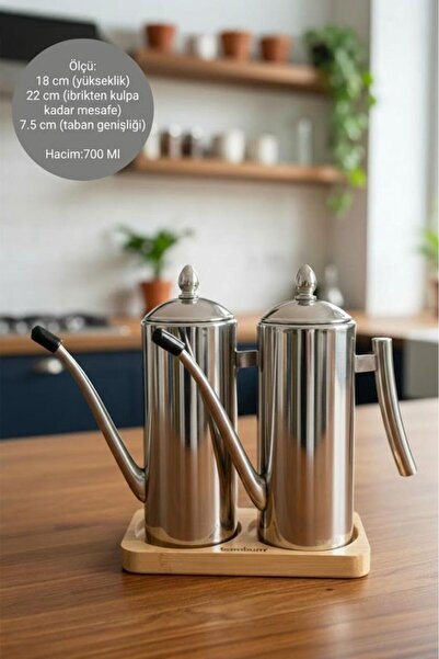 Bambum 2-Piece Multi-Purpose Steel Teapot Oil Pot Oil Container with Stand 700ml