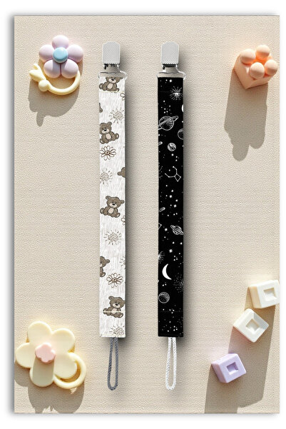 Mia Aurora 2li Set Emzik Askısı Emzik Zinciri Emzik Tutacağı Gri Ayıcık Siyah...