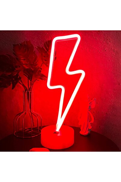 Slasa لافتة نيون حمراء على شكل صاعقة برق، مقاس 31×11 سم - مصباح ليلي LED يعمل...