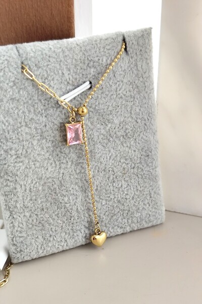 DİAVENTA TAKI VE AKSESUAR 316L Çelik Pembe Bagetli Asansörlü Model Çelik Koly...