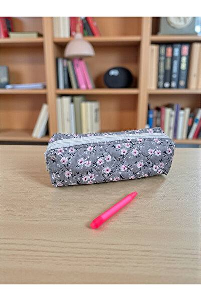 Nöşre Design Çıtır Küçük Çiçekli Gri Kalemlik Kalem Kutusu Çok Amaçlı Organiz...