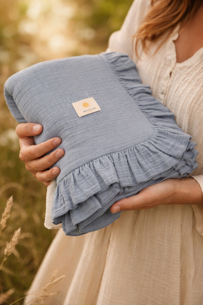 Heianmono Kids Heianmono Indigo Color 4 Layer Muslin Frilly Baby Blanket (100...