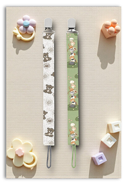 Mia Aurora 2li Set Emzik Askısı Emzik Zinciri Emzik Tutacağı Gri Ayıcık Yeşil...