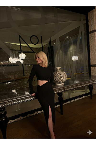 Butik Siyah bel dekolteli elbise