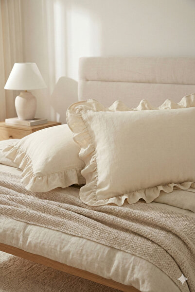 OTEXSA Soft Textured 2-Piece Cream Ruffled Pillowcase Ranforce Fabric 50X70Cm