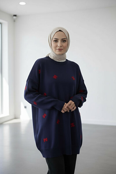 Ewa Pekar Büyük Fiyonk Nakışlı Kadın Triko Tunik