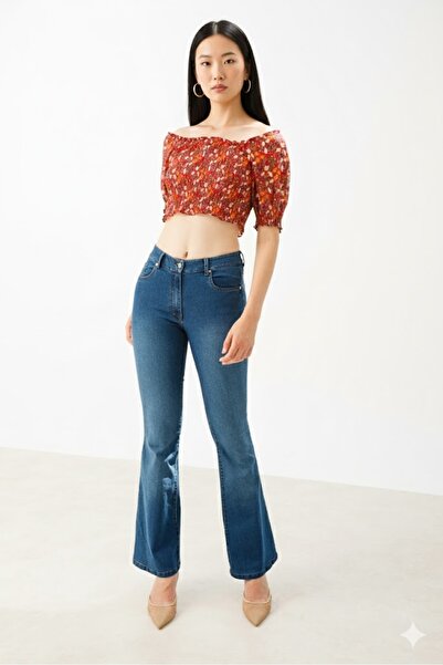 sion jeans أرا إنزيم كاجوال ديلي كول واسع الأرجل جين مع رذاذ أزرق