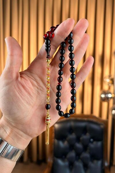 dergah tesbih Silver Gold Design Moire Red Crimped Amber Prayer Beads