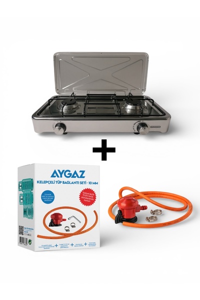 termomax Kapaklı 2 Gözlü Set Üstü Ocak Ve Aygaz Bağlantı Seti LPG Tüplü Kulla...