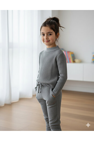 ADA YILDIZ KİDS Set tricotaje gri pentru fete 6/10 ani